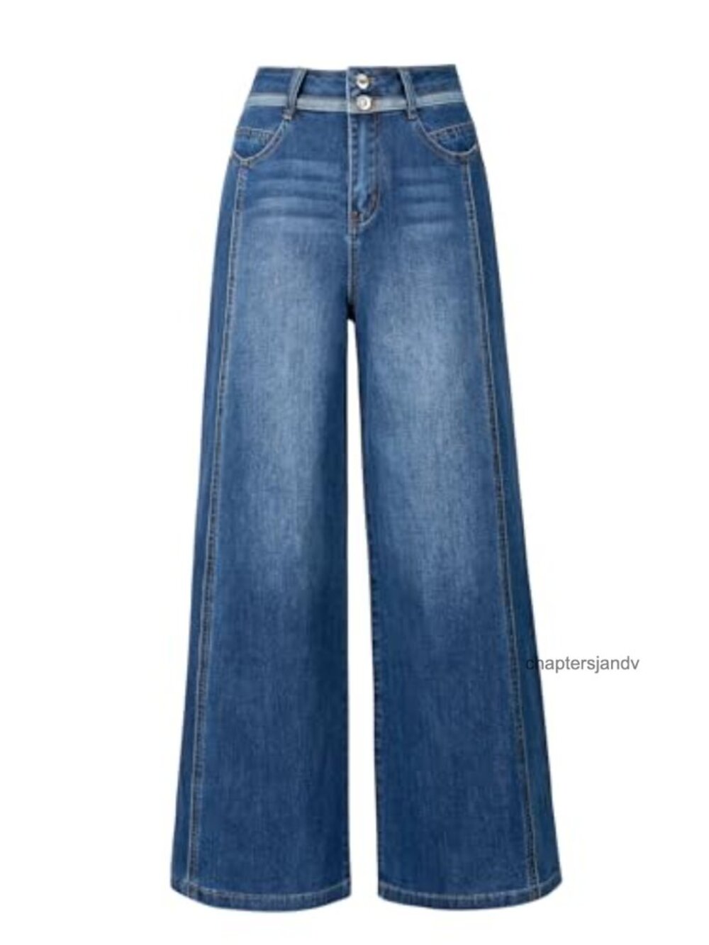Women's Wide Leg High Rise Jeans Contrast Waistband Business Casual Stretch